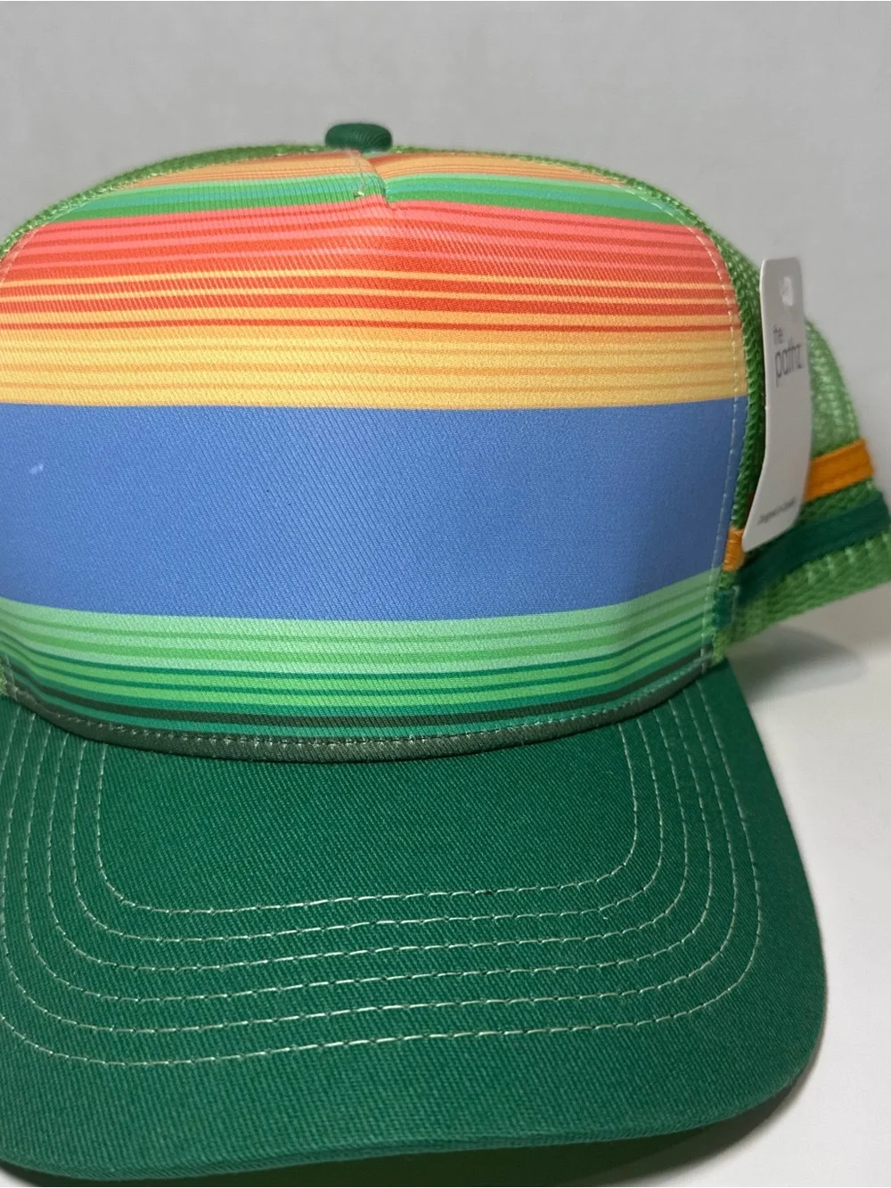 Unisex Colorful Striped Mesh Trucker Hat - Green Brim by The Pathz - Picture 6 of 6